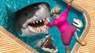 Scary Teacher 3D - Miss'T, and Nick in Shark Pool, House Pranks - Game Animation