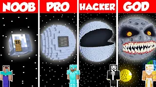 MOON PLANET BASE HOUSE BUILD CHALLENGE - Minecraft Battle: NOOB vs PRO vs HACKER vs GOD / Animation