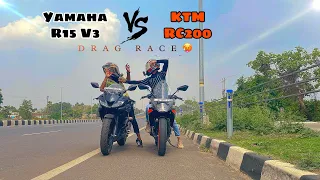 KTM RC200 Bs6 V/S Yamaha R15 V3 Bs6 🥵|Drag Race| |Shocking Result😱|#asifamaamvlog #viral #support