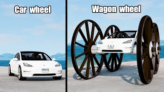 Car Wheels vs Giant Wagon Wheels - Beamng drive