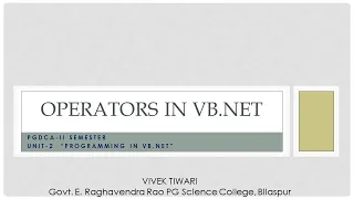 OPERATORS IN VB.NET