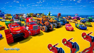 Cars McQueen Mack Hauler Monster Trucks Miss Fritter Tow Mater GoGo Logano Superfly High Impact Toys