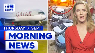 Qatar Airways inquiry; CCTV footage shows Russian missile strikes Ukraine market | 9 News Australia