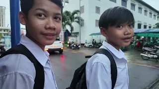 Life in Cambodia: Students From School in the Evening with Little Rains