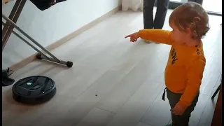 Curious Baby Scared by Vacuum Cleaner Roomba - Funniest Home Videos