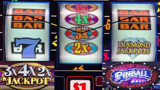 NICE! 3X 4X 2X JACKPOT + DOUBLE 3X 4X 5X TIMES PAY DIAMOND JACKPOTS + DOUBLE GOLD PINBALL SLOT PLAY!