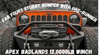The Harbor Freight APEX Badlands winch and Fab Fours Bumper is AWESOME  On Our Jeep JK!