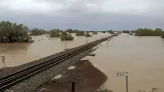 Timelapse footage: Railway disappears in Australian floods