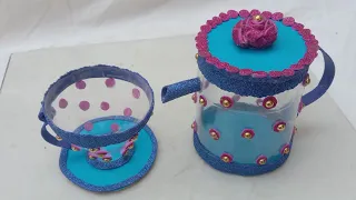 How to Make Tea Set With Plastic Bottle |  DIY tea set | Mini paper craft tea pot set |Tea Flask Cup