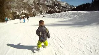 Collin snowboarding at age 5 on the bunny hill sundance utah