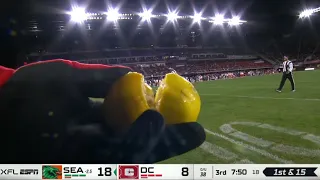 DC Defenders fans throw lemons on the field after security takes away their beer snake