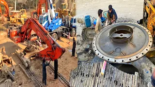 Amazing Technique Cracked Chassis Excavator Machine Repair | Hitachi Excavator Track Restoration