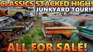 Old Classic Cars & Trucks For DAYS! Stacked 3 Cars High! DONT MISS This Junkyard Tour! ALL FOR SALE!