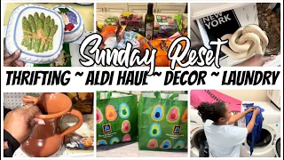 SUNDAY RESET | NEW ALDI HAUL | THRIFTING | PULLING OUT NEW DECOR