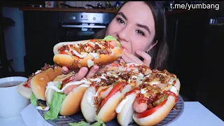 About Russian mukbang, we eat hot dogs