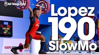 Yeison Lopez (77kg, Colombia 17 y/o) 190kg Clean and Jerk Slow Motion Youth World Record