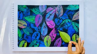 Simple Acrylic Painting With Leaf | Leaf Printing Technique