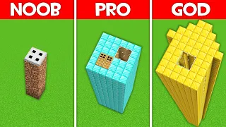 Minecraft Battle: TALLEST BLOCK HOUSE BUILD CHALLENGE - NOOB vs PRO vs HACKER vs GOD in Minecraft!