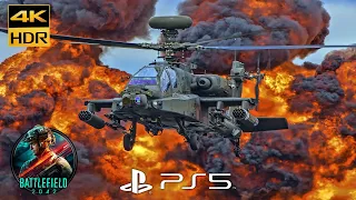 Battlefield 2042 Beta PS5 4K HDR 60FPS Gameplay AH-64 Apache helicopter 52 KIA