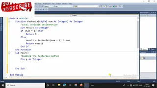 Recursive Function in VB.NET | Factorial Program in VB.NET | Recursive video #recursivefunction#code