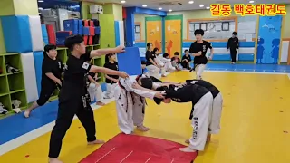 길동 백호태권도장 초등부 격파 시범단 훈련 영상!! 수준별 맞춤식 수련 교육!! 초보자 환영!!