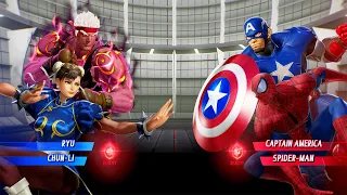 Spider-Man & Captain America VS Ryu & Chun-Li (Hardest AI) - Marvel vs Capcom: Who is The Best ?