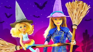 A fantasia de bruxa para a Chelsea para o Halloween! Vídeo com boneca Barbie para meninas