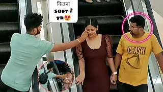 Pulling stranger cheek on escalator#|| Extremely wrong❌||Guddu pandit #youtube #viralvideo #kissing