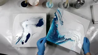 (862) Amazing Silver and Turquoise Abstract Acrylic Pour Painting with Spray Paint