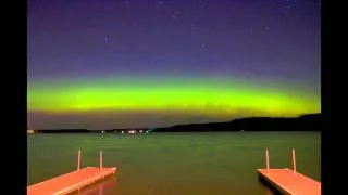 Sky dance Aurora Borealis Time-lapse  over Lake Pepin Northern Lights Lake City, Minnesota