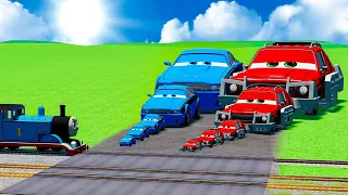 Big & Small: Pixar Rammer Grem vs Pixar Rod Line vs Thomas the Tank Engine Train | BeamNG.Drive