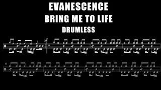 Evanescence - Bring Me To Life - Drumless (with scrolling Drum sheet)