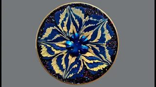 #1235 Metallic Gold And Navy 3D Resin Flower Coaster