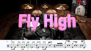 可以给初级小朋友比赛的架子鼓曲《Fly High》动态鼓谱和示范