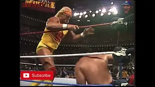 Hulk Hogan and Ultimate Warrior face off at Royal Rumble in 1990- reverse video