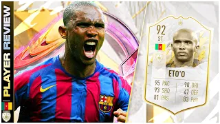 BEST STRIKER IN THE GAME!!!!!!! PRIME ICON 92 RATED ETO'O PLAYER REVIEW - FIFA 22 ULTIMATE TEAM