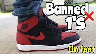 Air Jordan 1 Retro High OG "Banned" "Bred" on feet