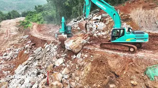 Massive Mountain Road Construction Huge Excavator Digging Clearing Big Rock SUNWARD SW365E