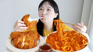 Creamy Rose Tteokbokki and Cheese Pork Cutlet Real Sound Mukbang☁🧡Eating Show ASMR :D