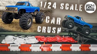 Mini Monster Truck Jumps and Car Crushing with the FMS Smasher V2 🏁 Unboxing, Test Drive, and Review