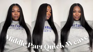 How To: Middle Part Quick Weave | Natural, Beginner Friendly