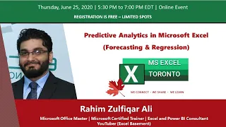 MS Excel Toronto Meetup Group   Predictive Analytics in Microsoft Excel   Rahim Zulfiqar Ali