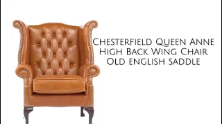 Chesterfield Queen Anne High Back Wing Chair old english saddle