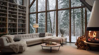 Cozy Winter Forest Snowfall by the Window | Fireplace Ambience for Stress Relief and Better Sleep