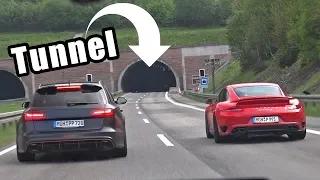 Автобан Чейз! 750-сильный Audi RS6 против 800-сильного Porsche 911 Turbo S против 450-сильного BMW M