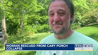 Cary porch collapses, woman rescued