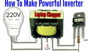 how to make inverter from old Laptop charger 12v to 220V | Easy and powerful inverter using TIP3055