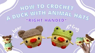 How to Crochet a Duck with Frog & Bear Hats | Right Handed | Slow Amigurumi Tutorial for Beginners 🐣