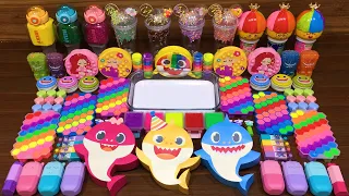 RAINBOW BABY SHARK! Mixing random into GLOSSY slime!Satisfying  Slime Mixing #449