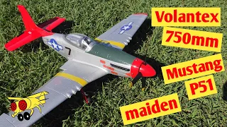 RTF Volantex 768-1 Mustang P-51D 750mm Maiden flight Warbird RC plane gyro stabilisation